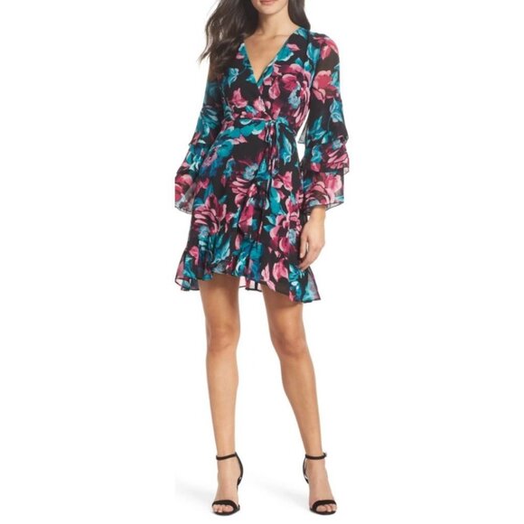 NEW Nordstrom Ruffle Bell Sleeve Tiered Floral‎ Mini Dress Size XS Charles Henry - Picture 1 of 10